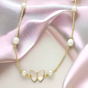 Fluttering Butterfly Pearl Necklace
