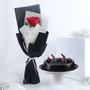 Love Red Rose Bouquet & Truffle Cake