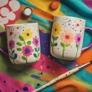 Hand-Painted Ceramic Mugs top view