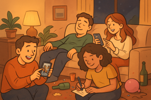 Relaxing after surprise birthday party