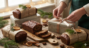 Plum cake with gifts