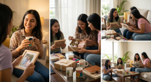 Genz giving gifts to each other