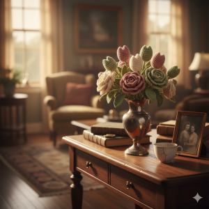 Crochet Flowers on a table