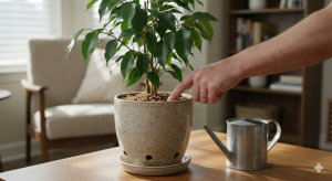 Watering the Ficus Plant