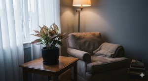 Aglaonema plant in low light space