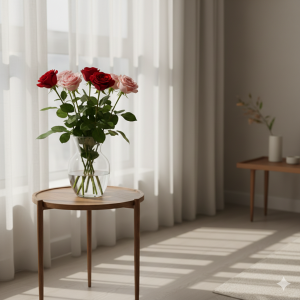 fresh roses placed on a side table