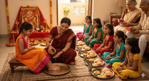 Washing Kanya's feet on Kanya Pujan