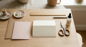 table with all the content for a greeting card