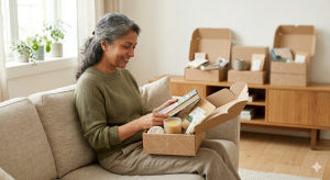 Women reading something our from a box