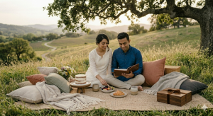 Couple sitting on a mat