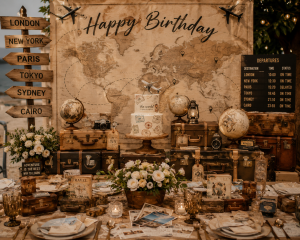 Travel birthday set up