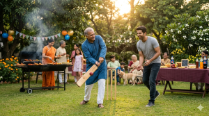 Playing cricket with family