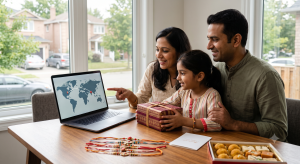 Parent's sending rakhi to abroad in front of their kids