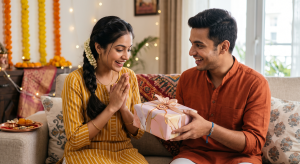 Brother Giving Rakhi Gift to his Sister