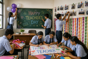Students decorating for teacher's day