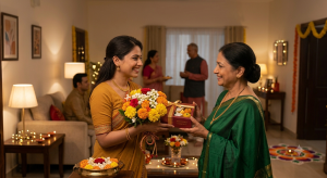 Gifting Flowers on Durga Puja