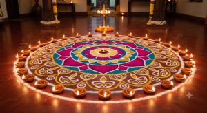 Diya Bordered Rangoli