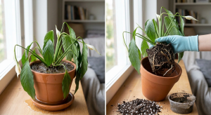 Over watering the peace lily plant