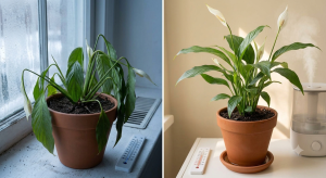 Dried Peace Lily vs Healthy Peace Lily